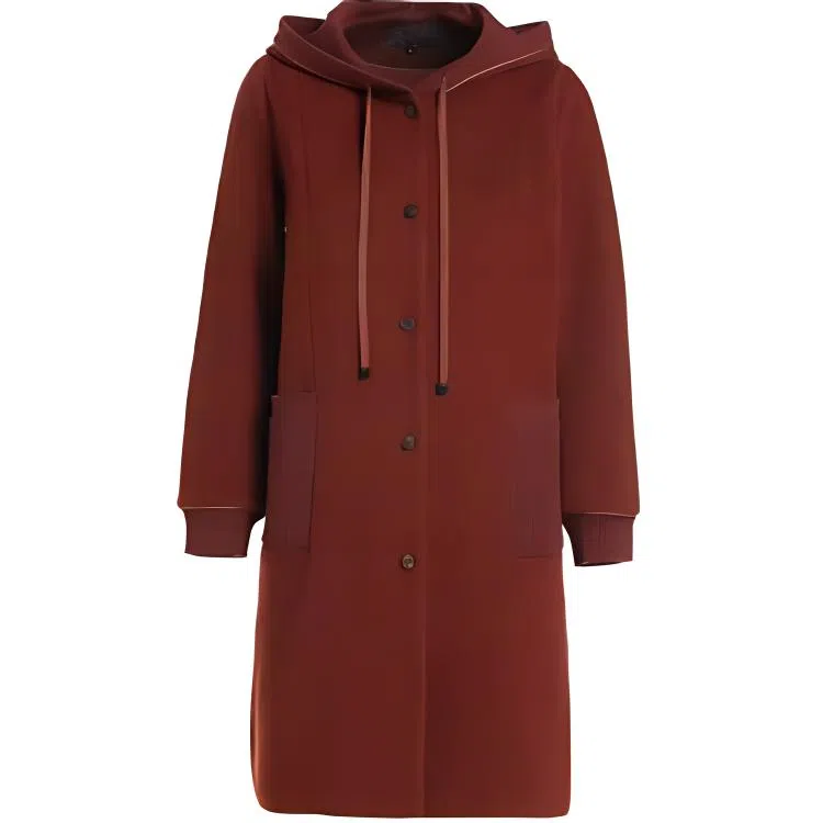 乔万尼 连帽长袖简约大衣 女款 锈橙色