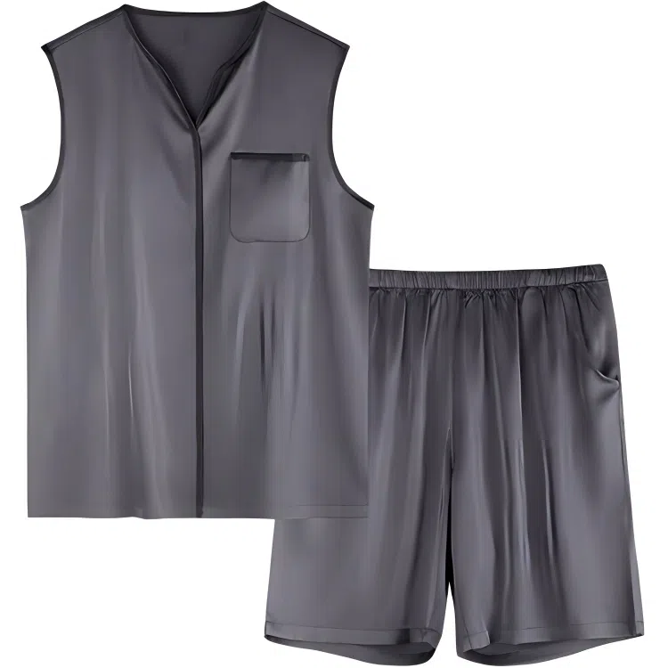 潞优野 无袖背心家居服简约纯色睡衣套装 男款