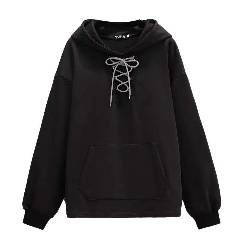 桴生 蝴蝶结连帽外套宽松显瘦休闲百搭上衣服卫衣 女款 黑色