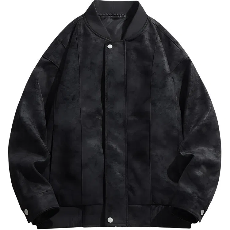 欧迪芬 复古做旧机车简约休闲宽松金属拉链皮衣 男女同款