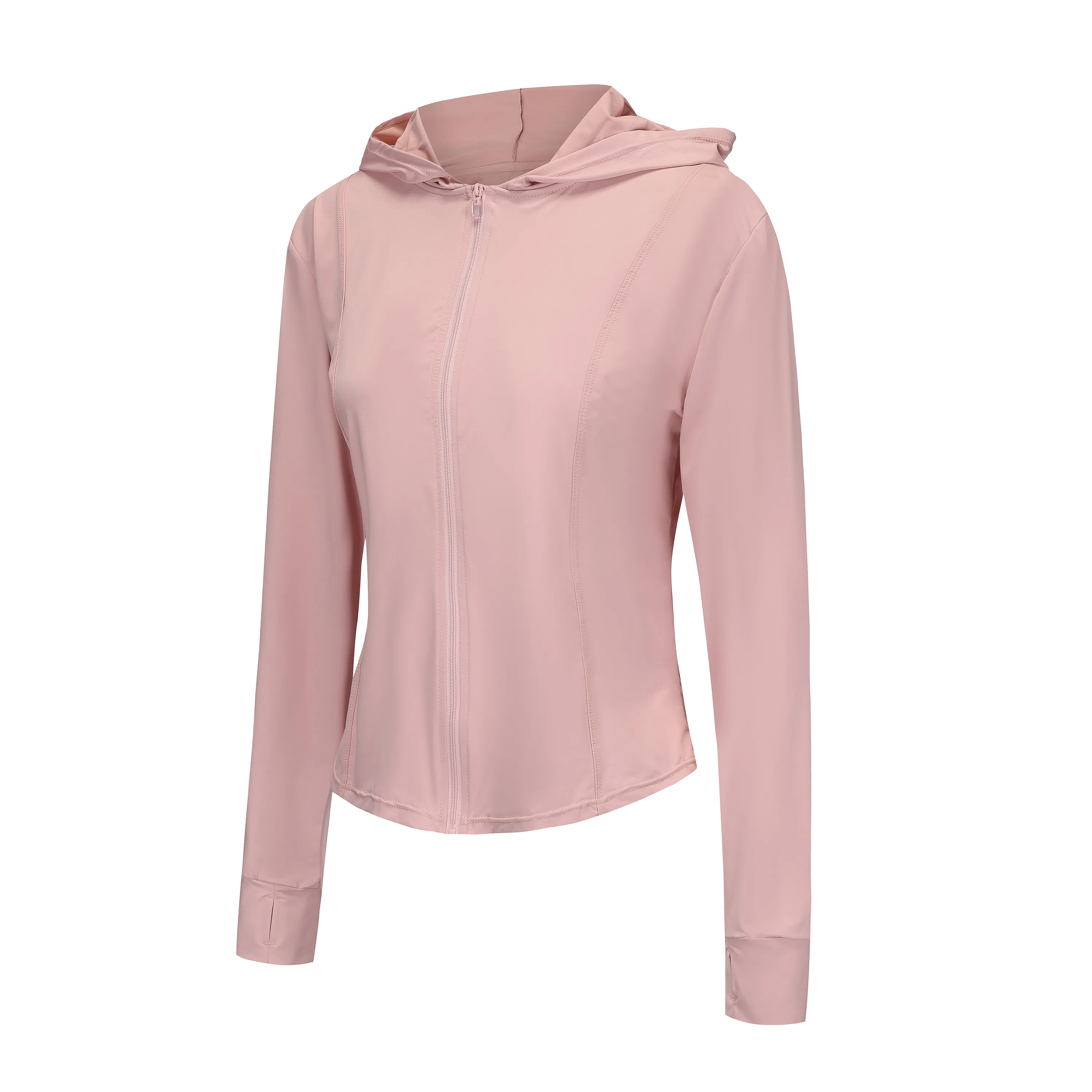 美丽衣橱 薄款修身连帽凉感透气显身材防紫外线外套 海边户外运动骑行通勤百搭显瘦防晒服 女款 粉色