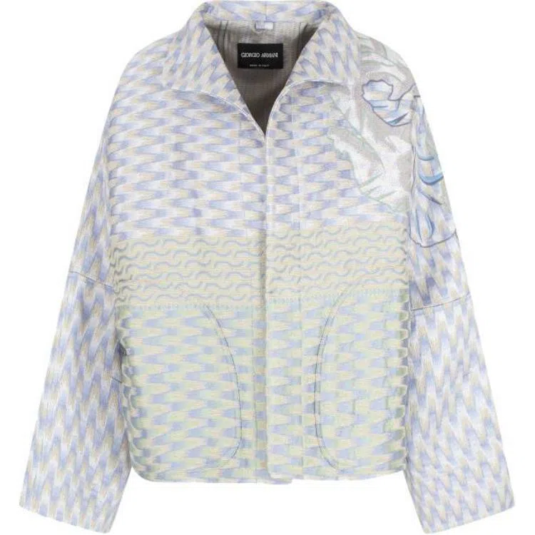 阿玛尼 宽松喇叭袖提花大衣 女款 淡蓝色