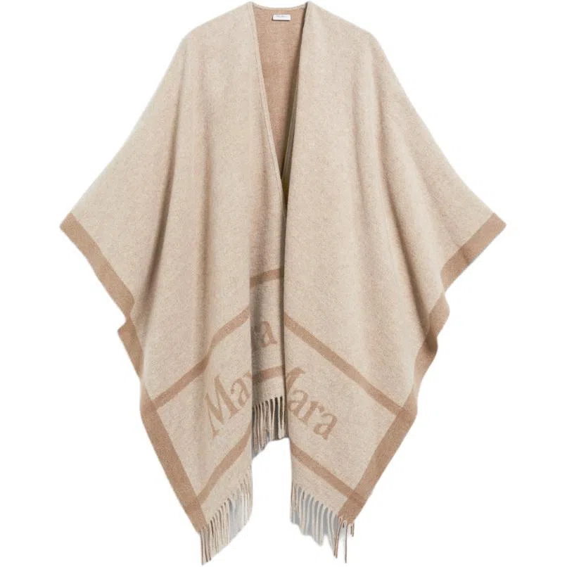 MaxMara Hilde Poncho In Lana Con Logo Jacquard