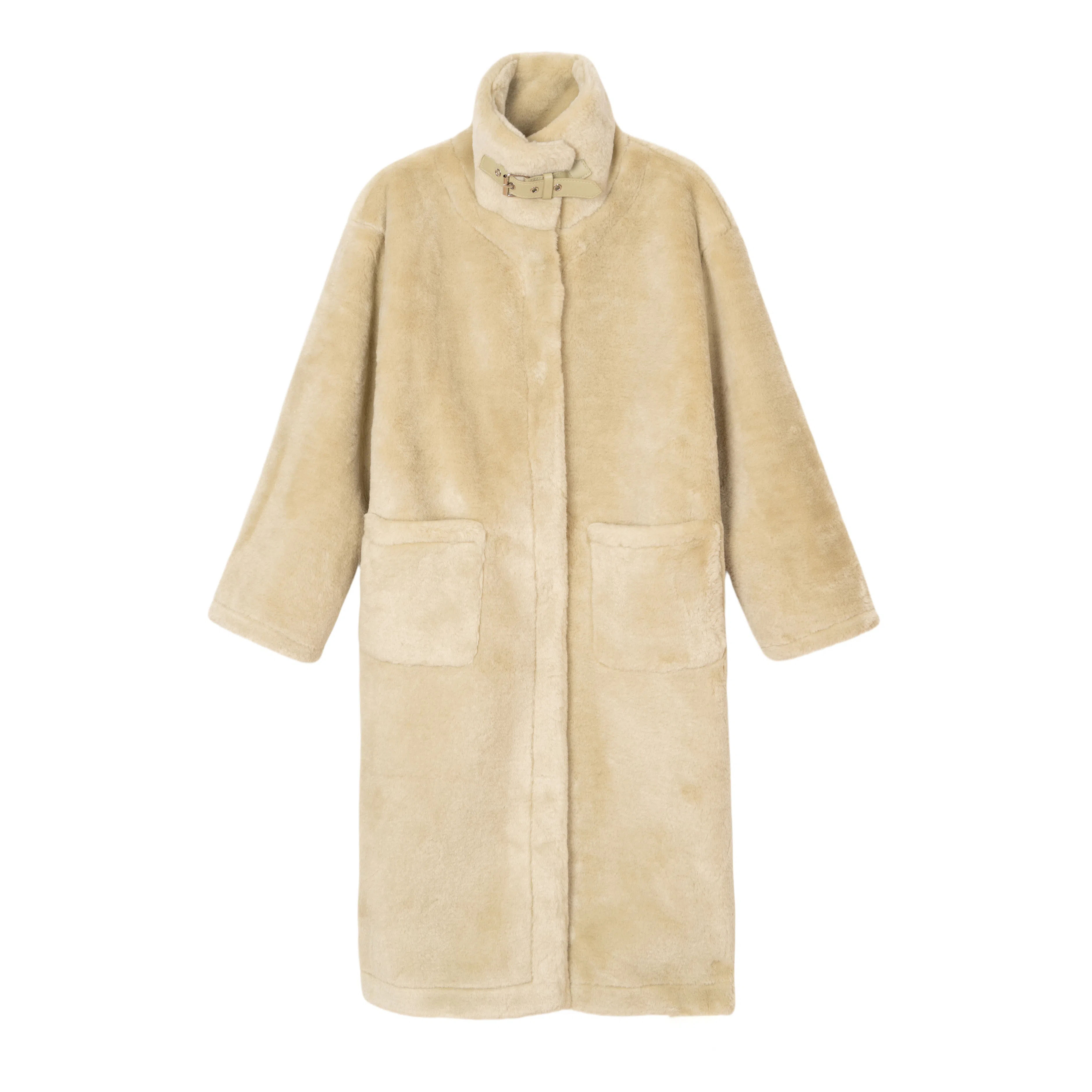 法文箱子 纯色翻领中长款大衣 女款 浅绿