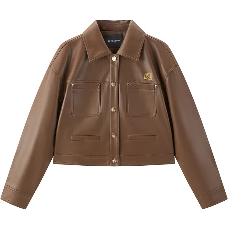 Peacebird Lapel Single-Breasted Leather Jacket