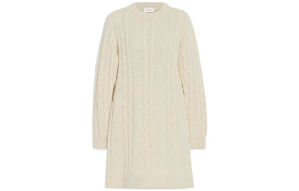 COACH FW22 Solid Cable Knit Dress Beige