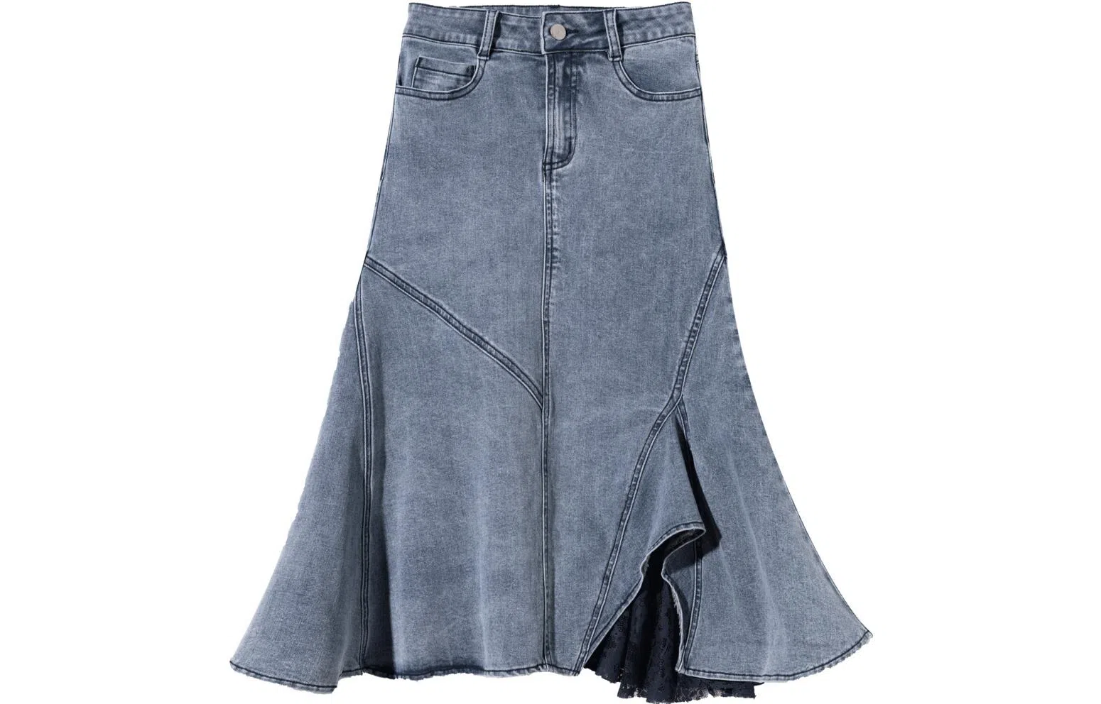 【dme】 蕾丝拼接无袖牛仔长裙 浅牛仔蓝