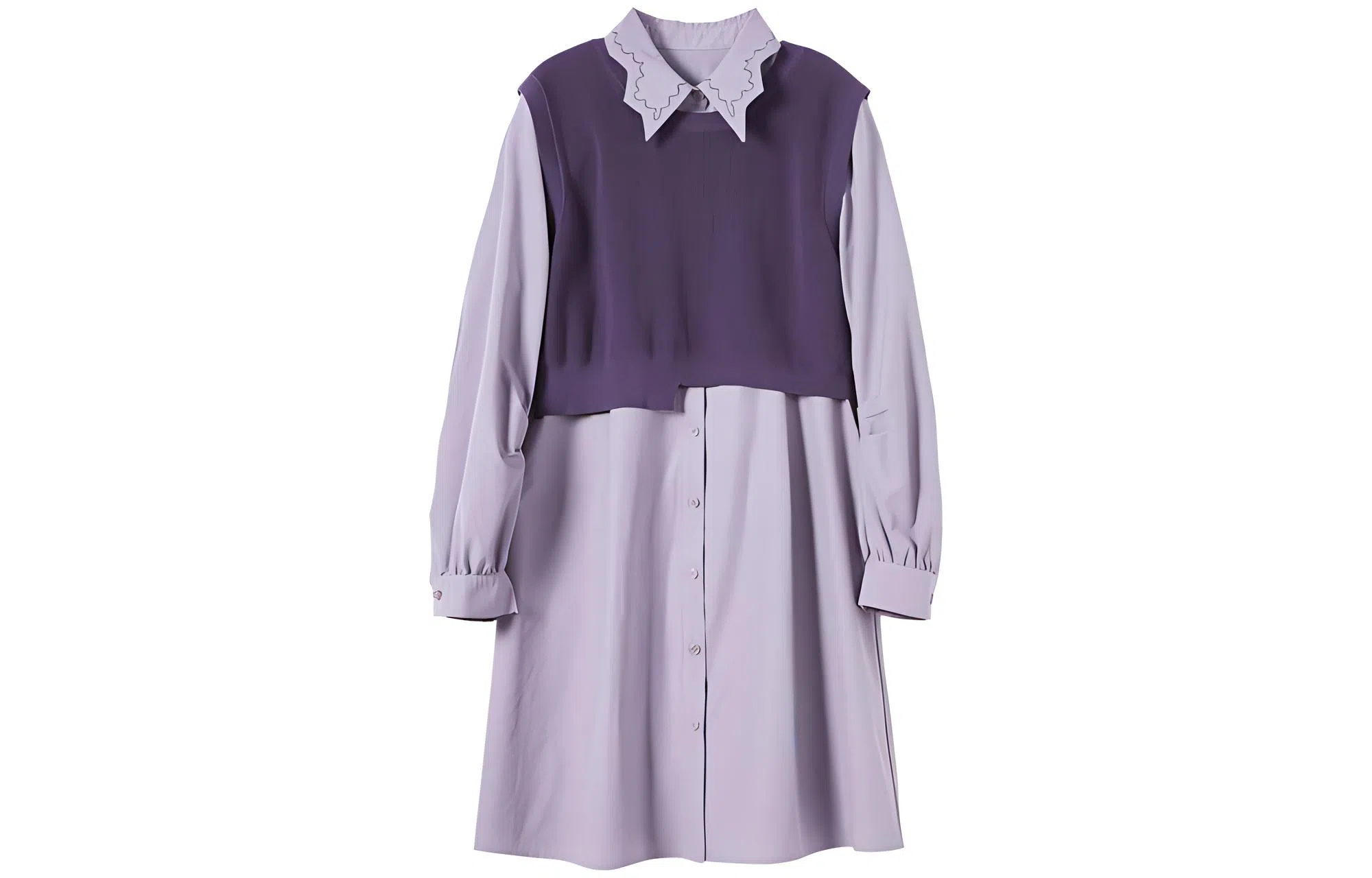 【dme】 纯色针织背心衬衫连衣裙长袖衬衫套装 女款 茄紫