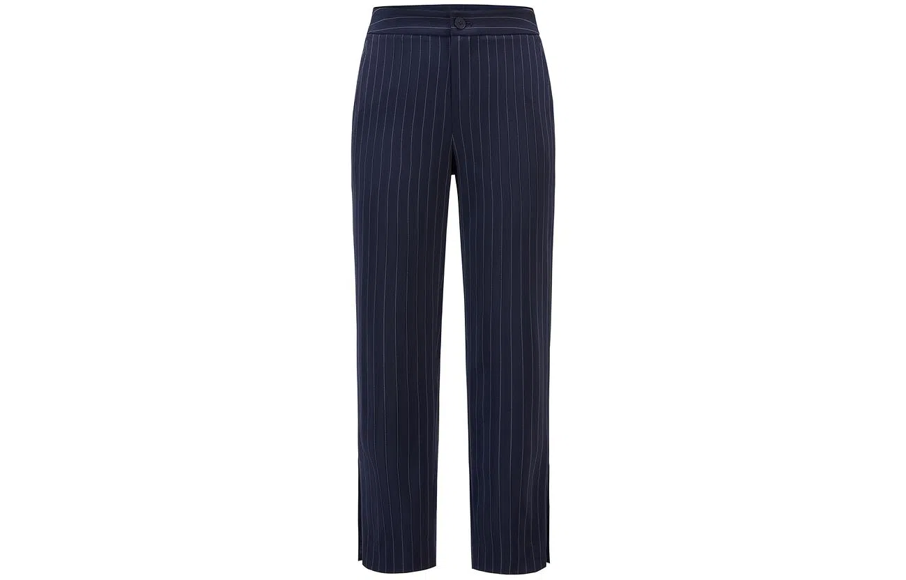 玖姿安娜蔻 条纹中腰薄款直筒九分西装裤 女款 条丈青