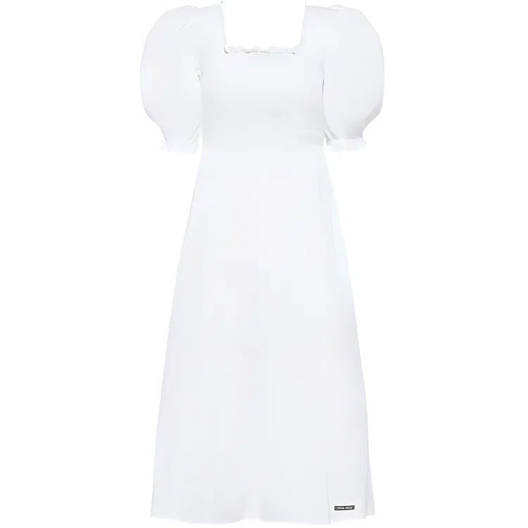 Miu Miu SS22 Embroidered Puff Sleeve Dress White