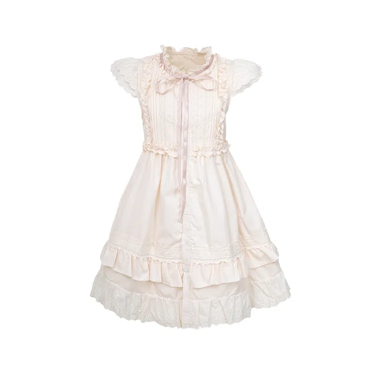 小镇姗姗 纯爱战神~小飞袖连衣裙女夏季新款木耳边显瘦裙子