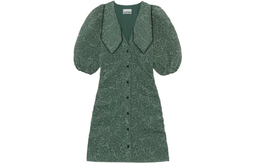 GANNI Floral Jacquard Mini Dress Green
