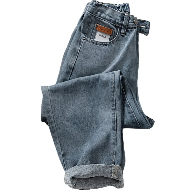 丝柏舍 水洗显瘦小个子九分半松紧高腰哈伦牛仔裤 女款 复古蓝