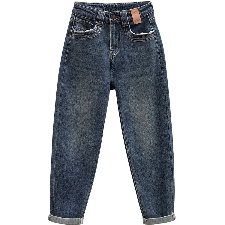 丝柏舍 高腰宽松拉链牛仔裤 女款 深蓝色
