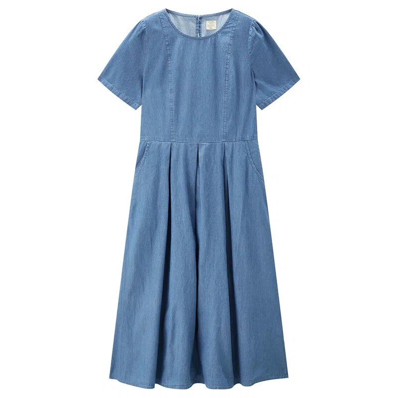 佐丹奴 纯棉水洗圆领短袖连衣裙 女款