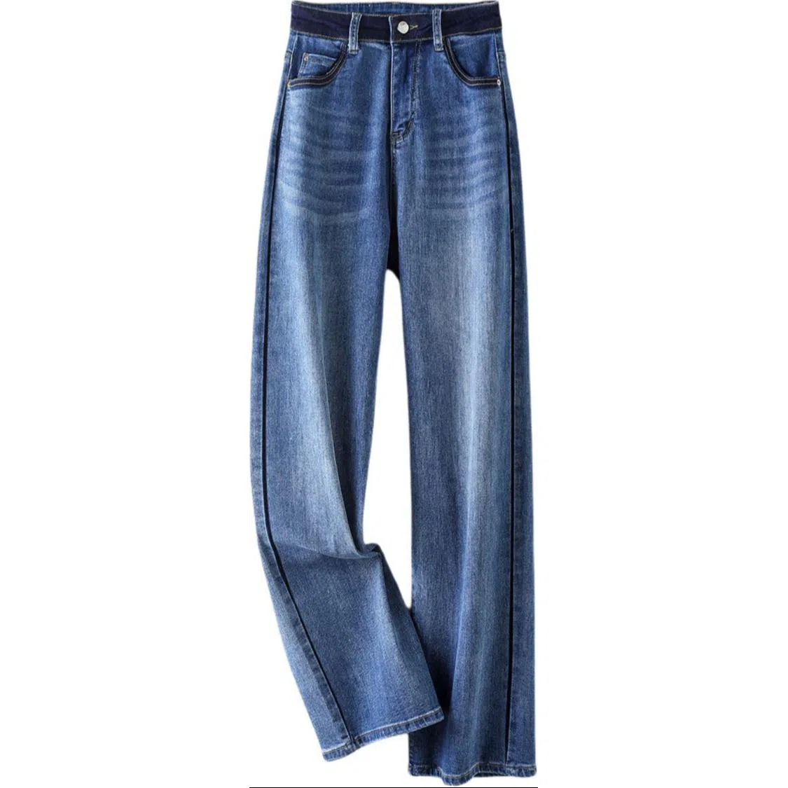 惟熙 阴影边阔腿高腰宽松垂感拖地牛仔裤 女款 蓝色