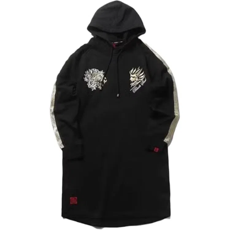 鬼洗 休闲连帽套头长袖连衣裙 女款 黑色