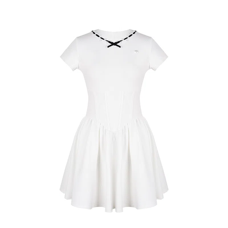 花铃太太 圆领修身中长款短袖连衣裙 女款