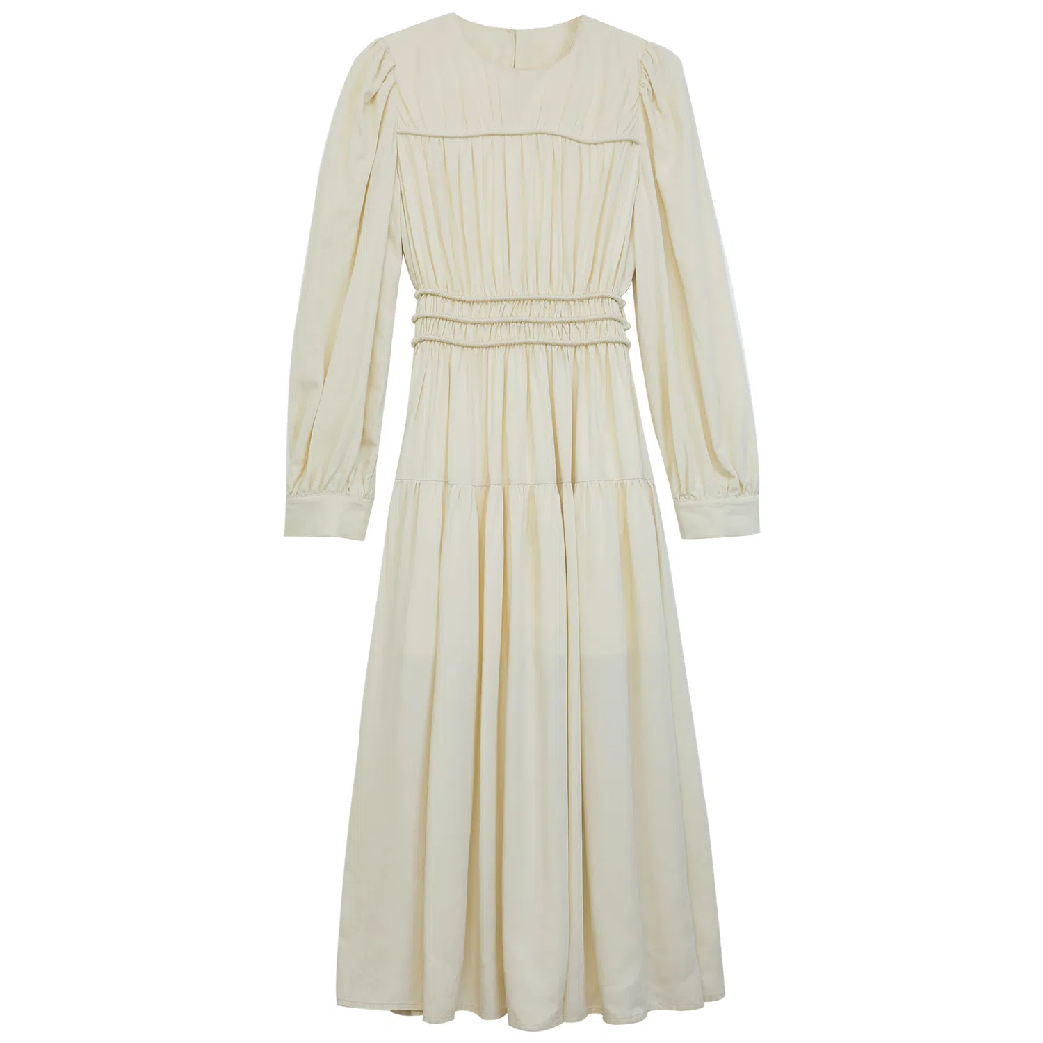 法儿家 纯色圆领皱褶长袖连衣裙 女款