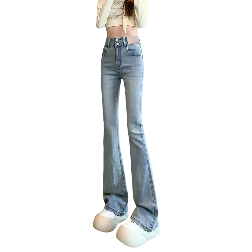 惟熙 喇叭高腰微喇裤牛仔裤 女款 浅蓝色