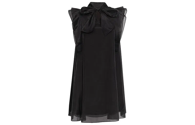 美洋 纯色蝴蝶结无袖连衣裙