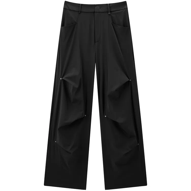 太平鸟 撞钉伞兵直筒纯色休闲裤 女款 乌黑