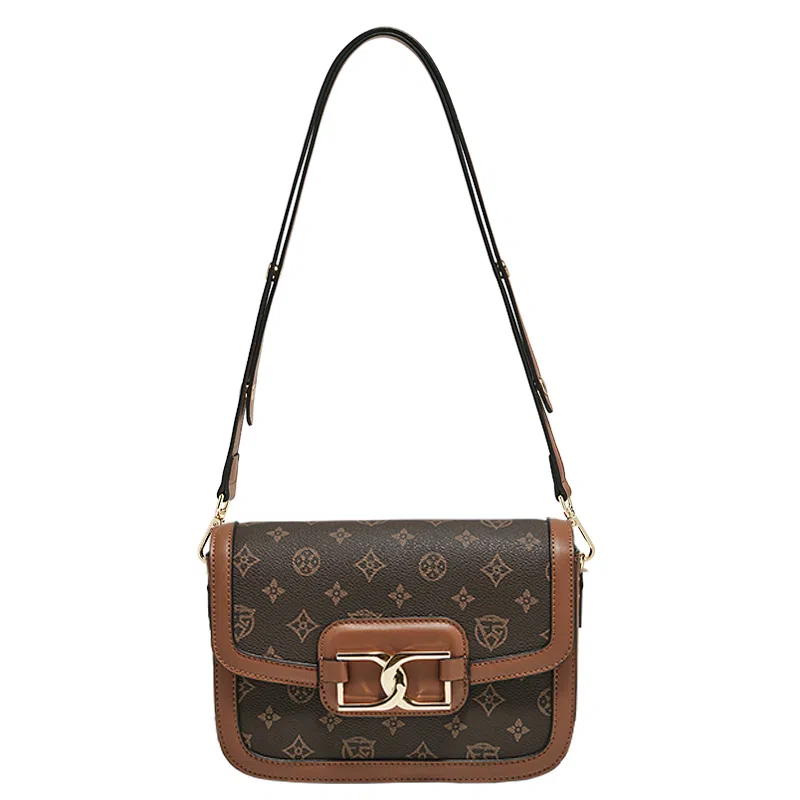 老人头 百搭休闲通勤实用简约小方包 合成革 单肩斜挎包 女款 啡色/白色