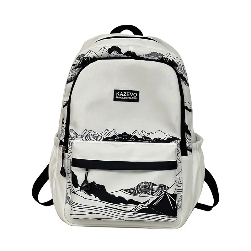 宝琳卡 个性时尚日系涂鸦潮流 涤纶 双肩包 男女同款情侣款 白色/黑色