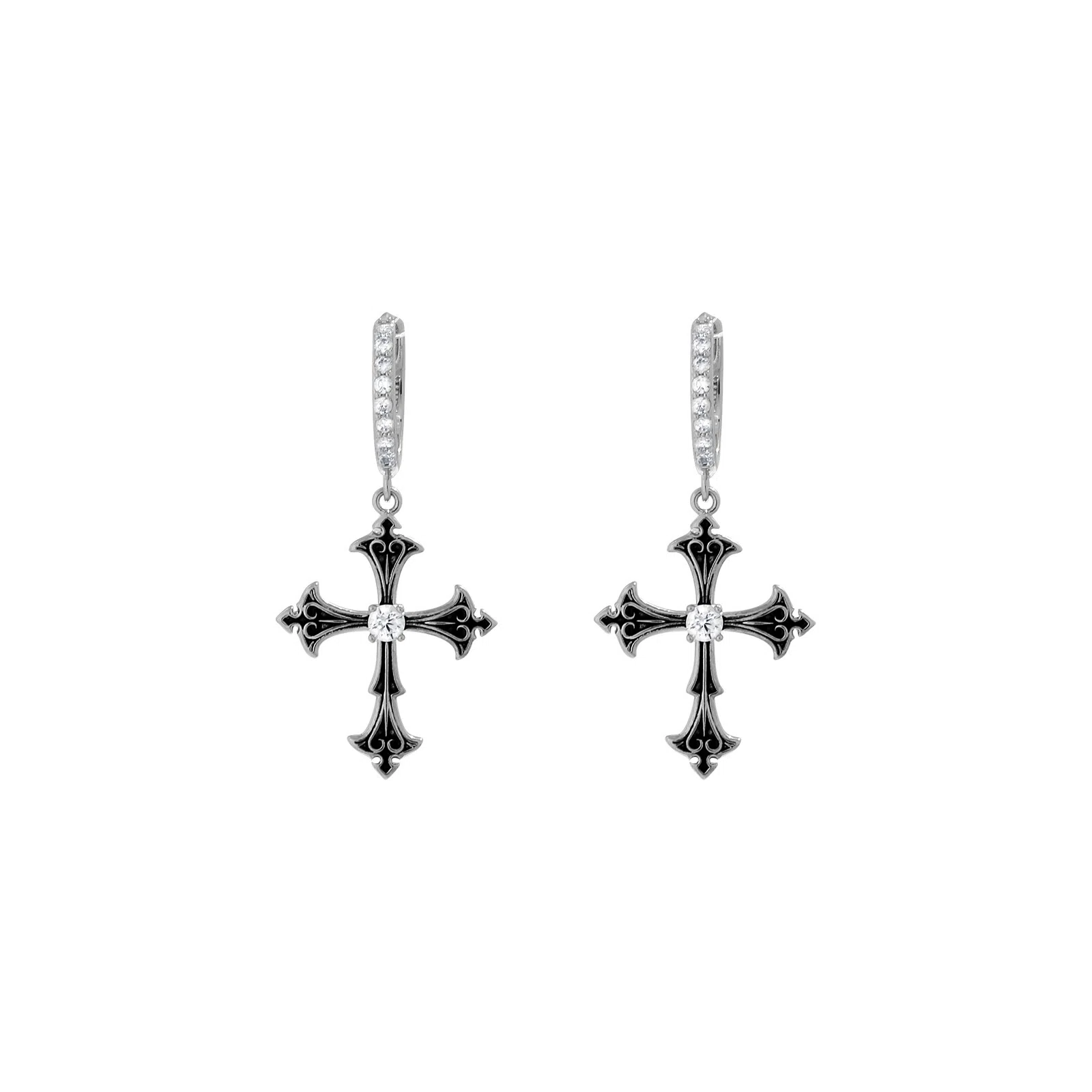 指尖瑰宝 哥特风暗黑十字架气质小众高级感甜酷嘻哈街头潮酷运动 铜 耳环 女款