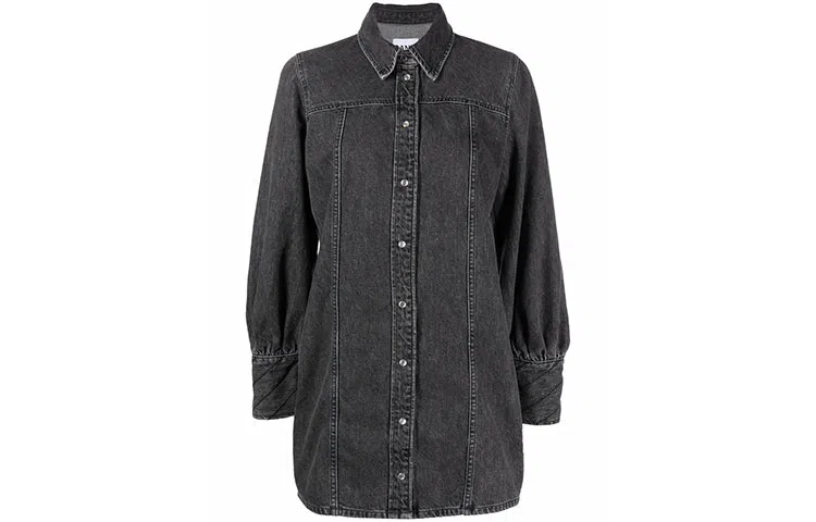 GANNI Mini Denim Shirt Dress Black