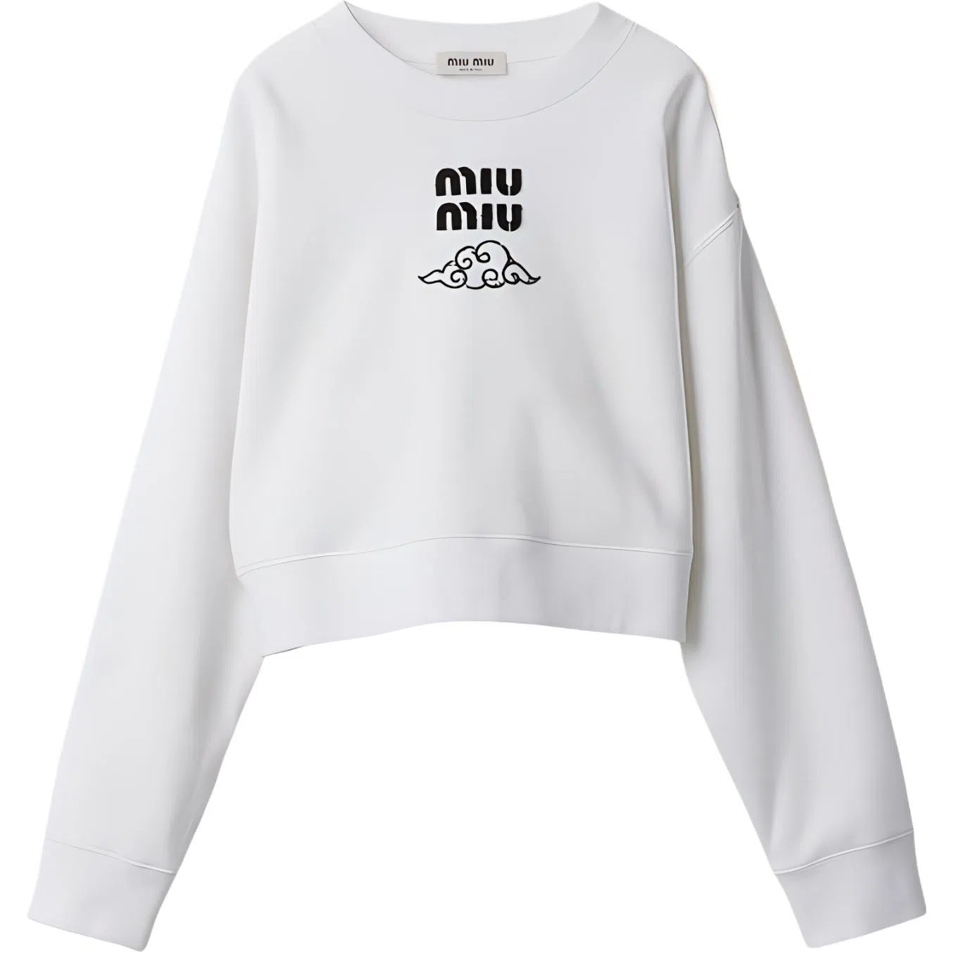 Miu Miu SS24 Logo Print Cropped Sweatshirt White