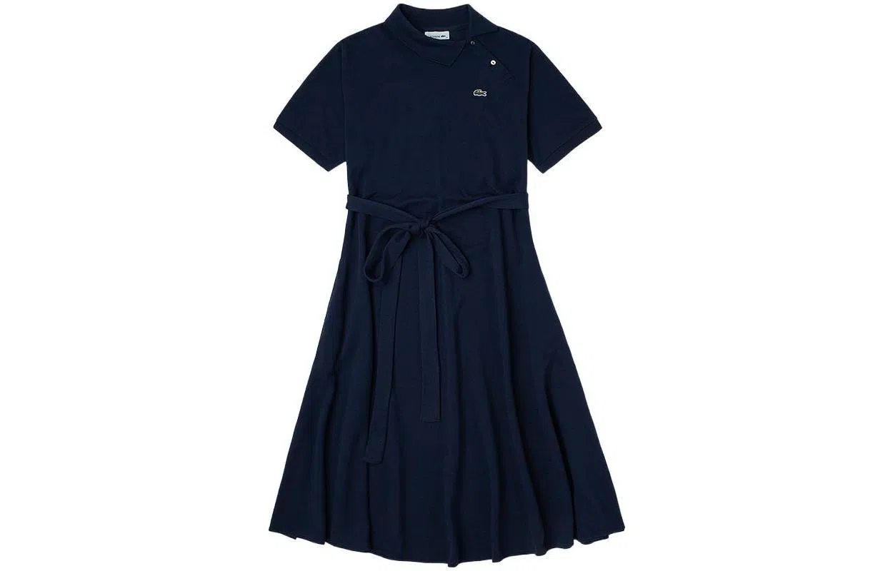 Lacoste SS22 Solid Side Tie Dress Navy