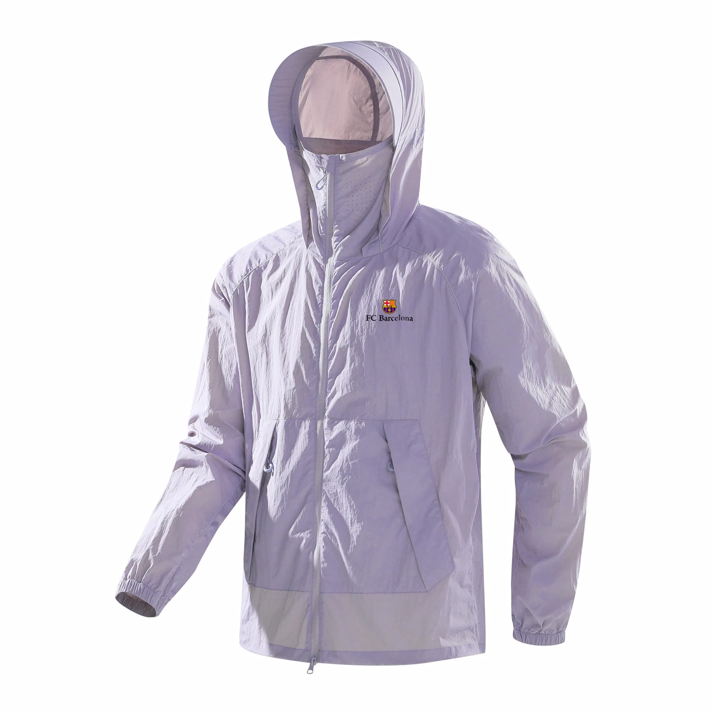巴塞罗那足球俱乐部 户外城市机能风队徽印花活片剪裁明线设计带帽沿薄款外套宽松百搭双拉链 超轻透气防紫外线凉感防晒防晒服 男女同款