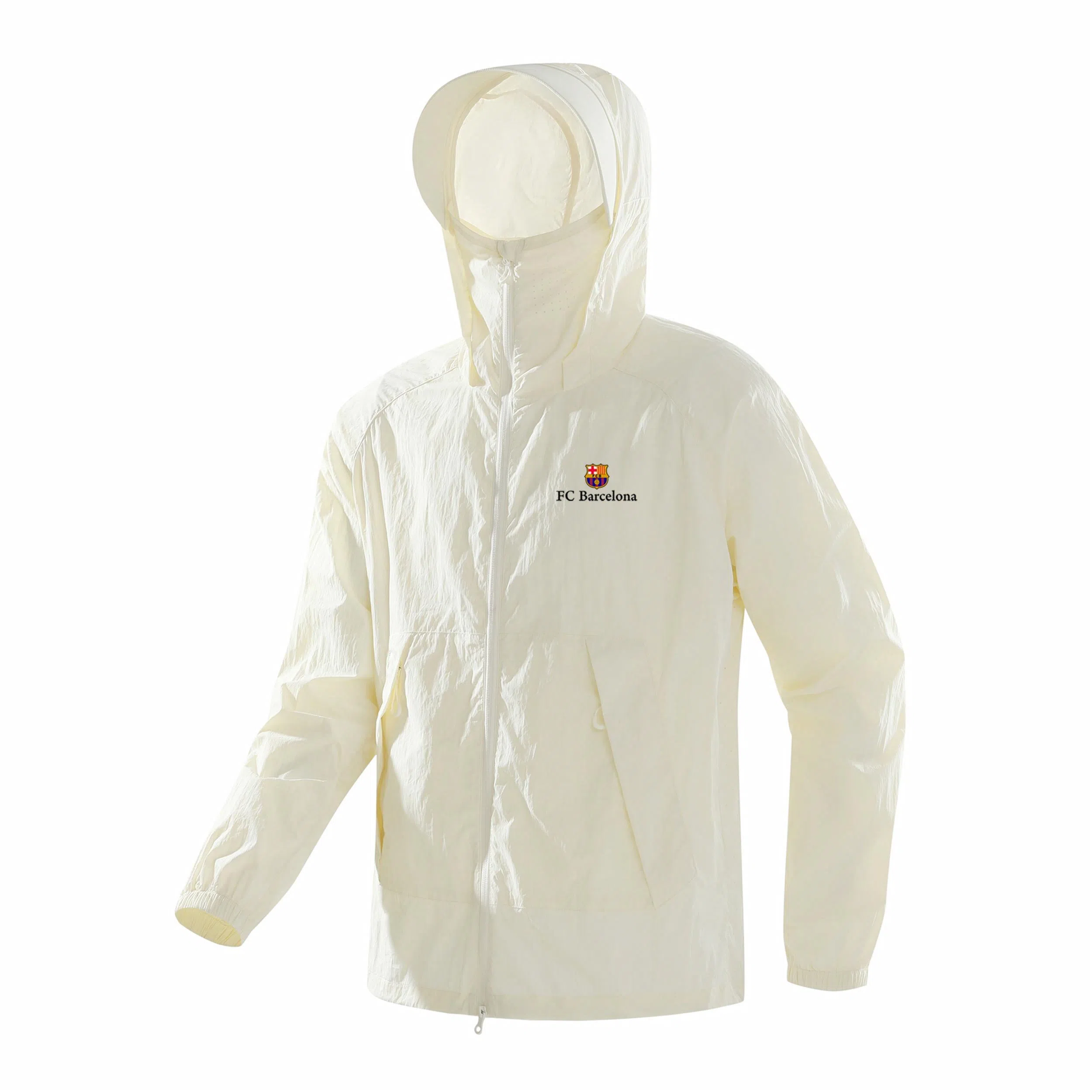 巴塞罗那足球俱乐部 户外城市机能风队徽印花活片剪裁明线设计带帽沿薄款外套宽松百搭双拉链 超轻透气防紫外线凉感防晒防晒服 男女同款