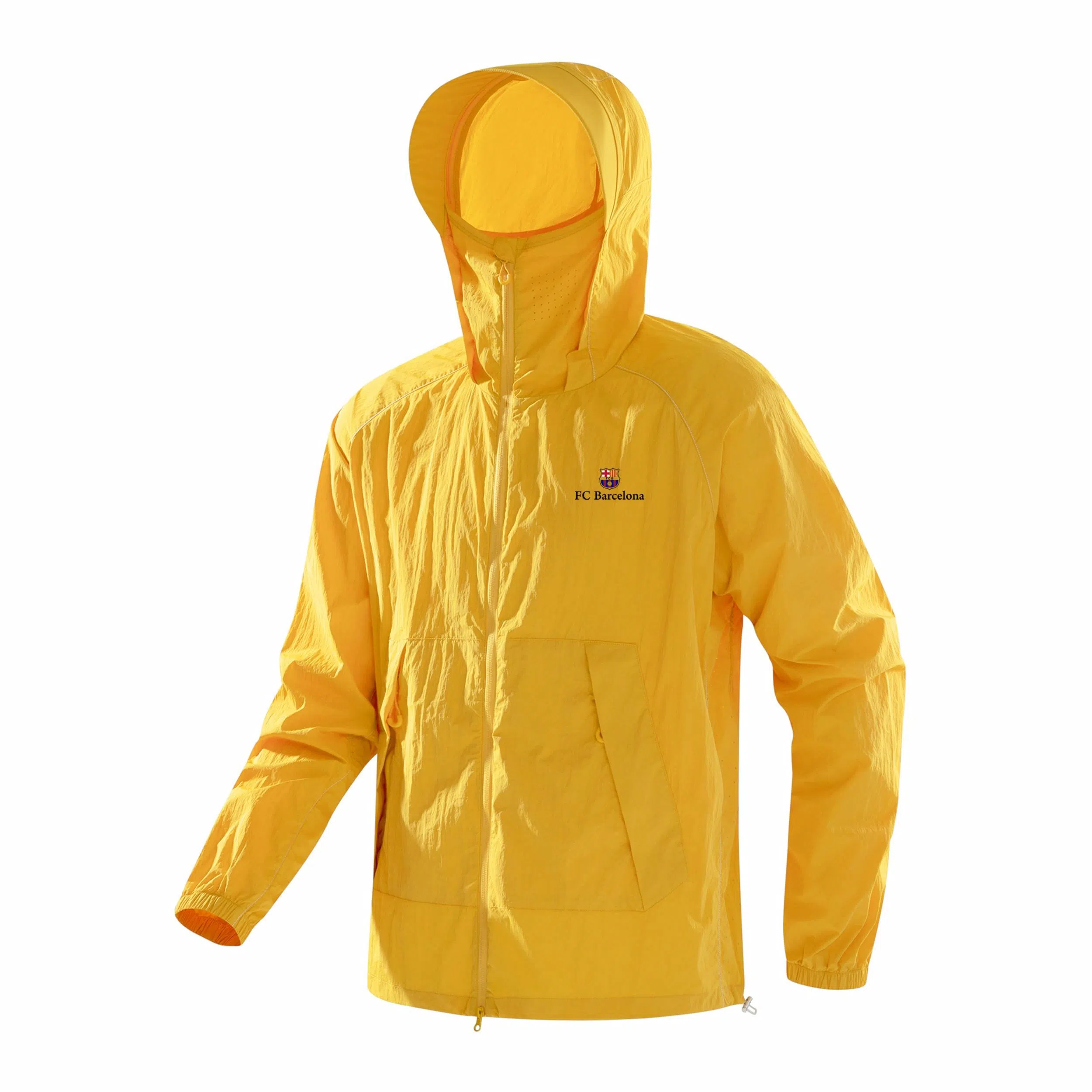 巴塞罗那足球俱乐部 户外城市机能风队徽印花活片剪裁明线设计带帽沿薄款外套宽松百搭双拉链 超轻透气防紫外线凉感防晒防晒服 男女同款