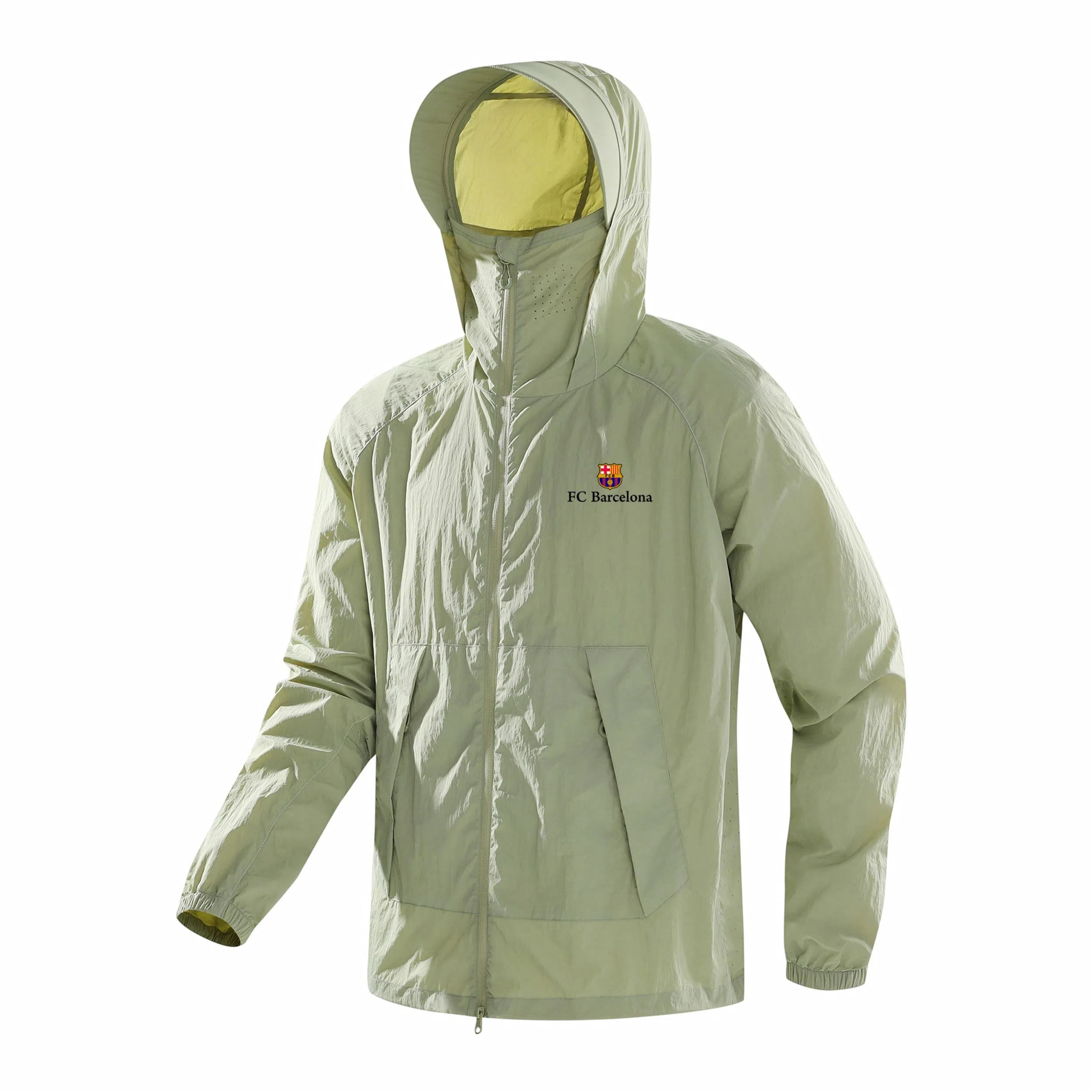 巴塞罗那足球俱乐部 户外城市机能风队徽印花活片剪裁明线设计带帽沿薄款外套宽松百搭双拉链 超轻透气防紫外线凉感防晒防晒服 男女同款