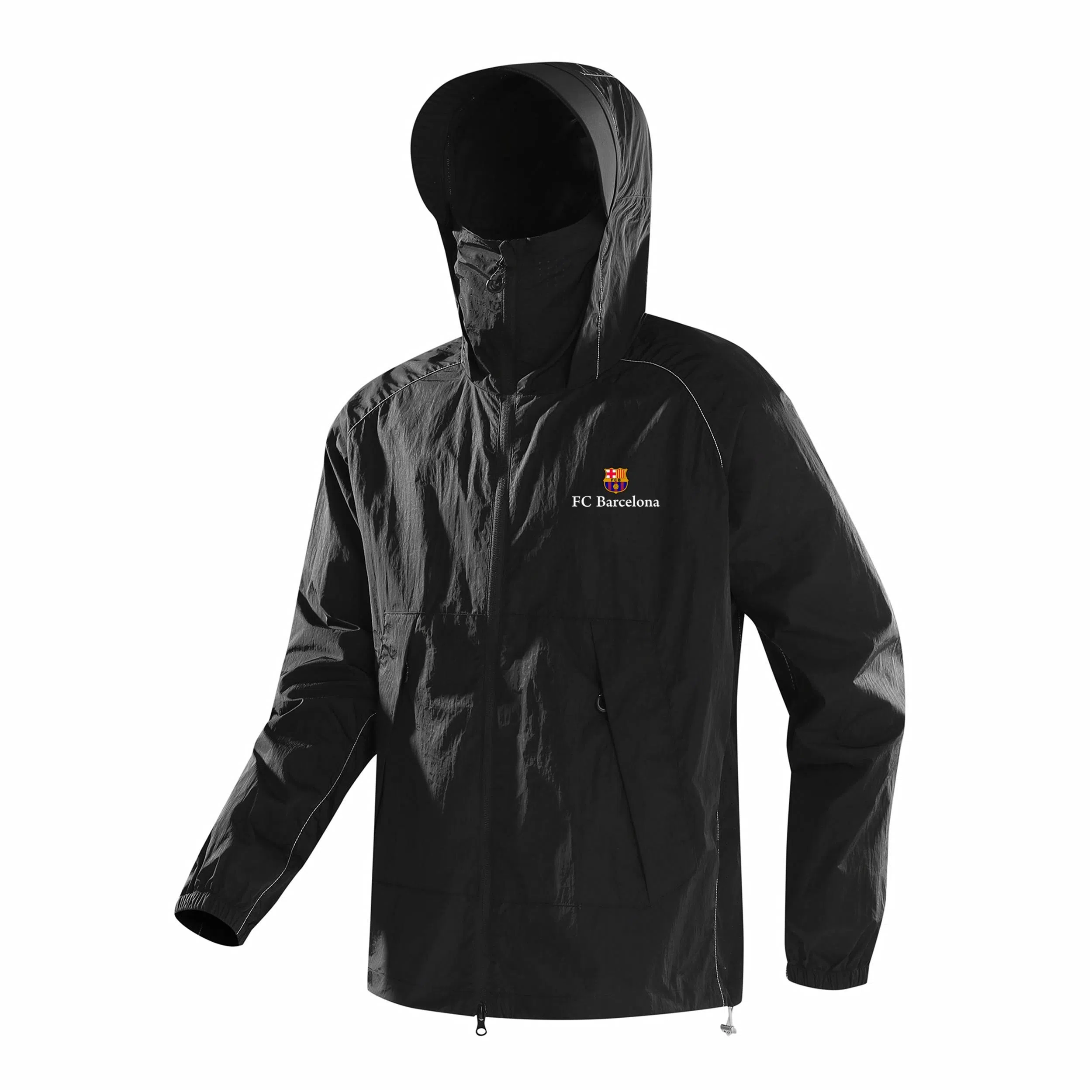 巴塞罗那足球俱乐部 户外城市机能风队徽印花活片剪裁明线设计带帽沿薄款外套宽松百搭双拉链 超轻透气防紫外线凉感防晒防晒服 男女同款