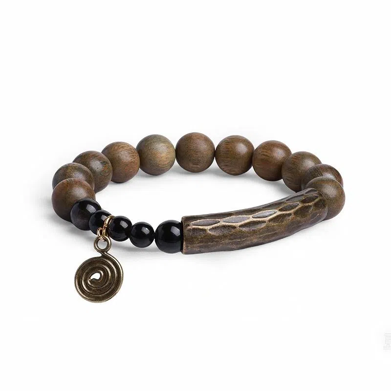 木盛缘 【个性魔法符】【快乐催化剂】新中式国潮复古炫酷财源滚滚招财纳福平安喜乐香水瓶单圈文玩好运 绿檀 手串 男女同款情侣款