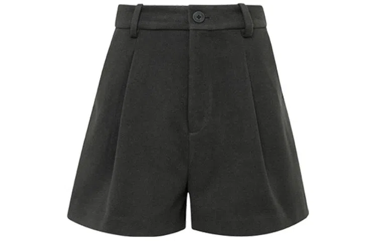 美洋 纯色高腰阔腿休闲短裤 女款 深灰色