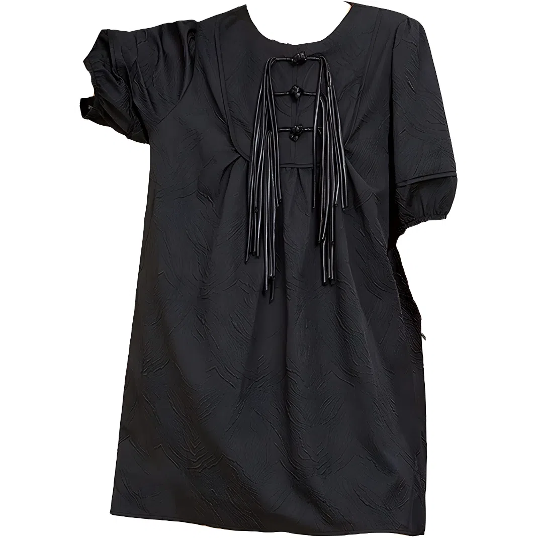 木果果木 新中式盘扣国风小个子短袖连衣裙 女款 黑色