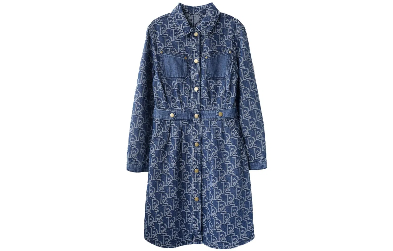 【dme】 元素图案满印单排扣长袖连衣裙 深牛仔蓝