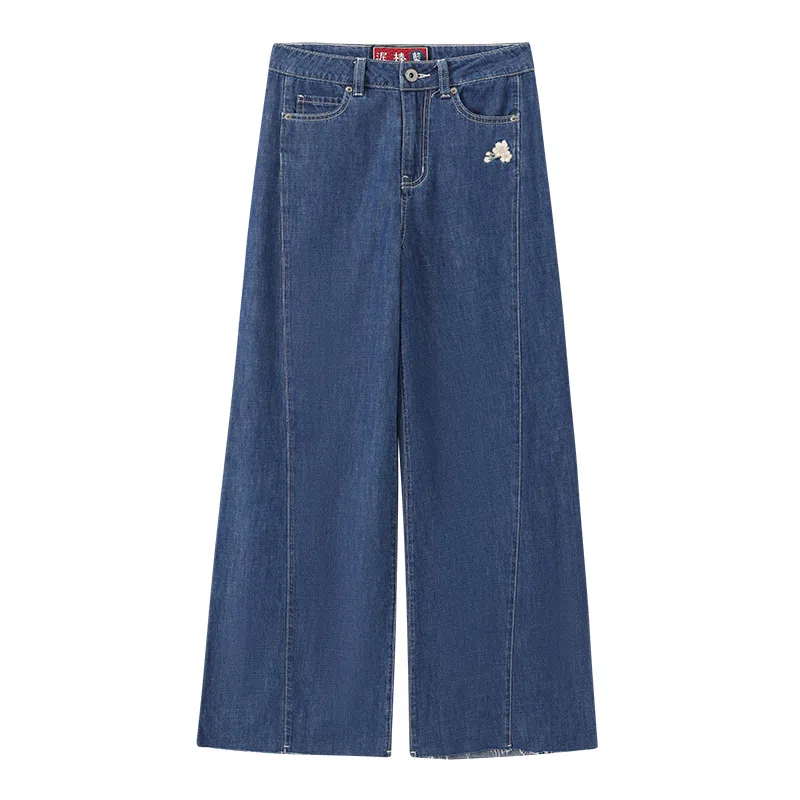 鬼洗 泥棒蓝系列兔兔鱼刺绣牛仔裤 女款