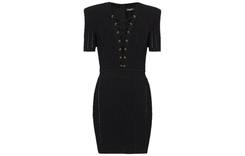 BALMAIN Short Fine Ribbed Knit Dress V