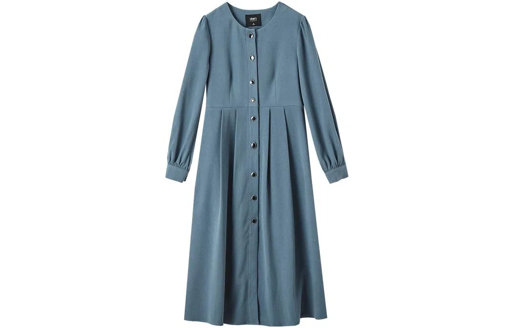 【dme】 圆领复古蓝长袖连衣裙 灰蓝