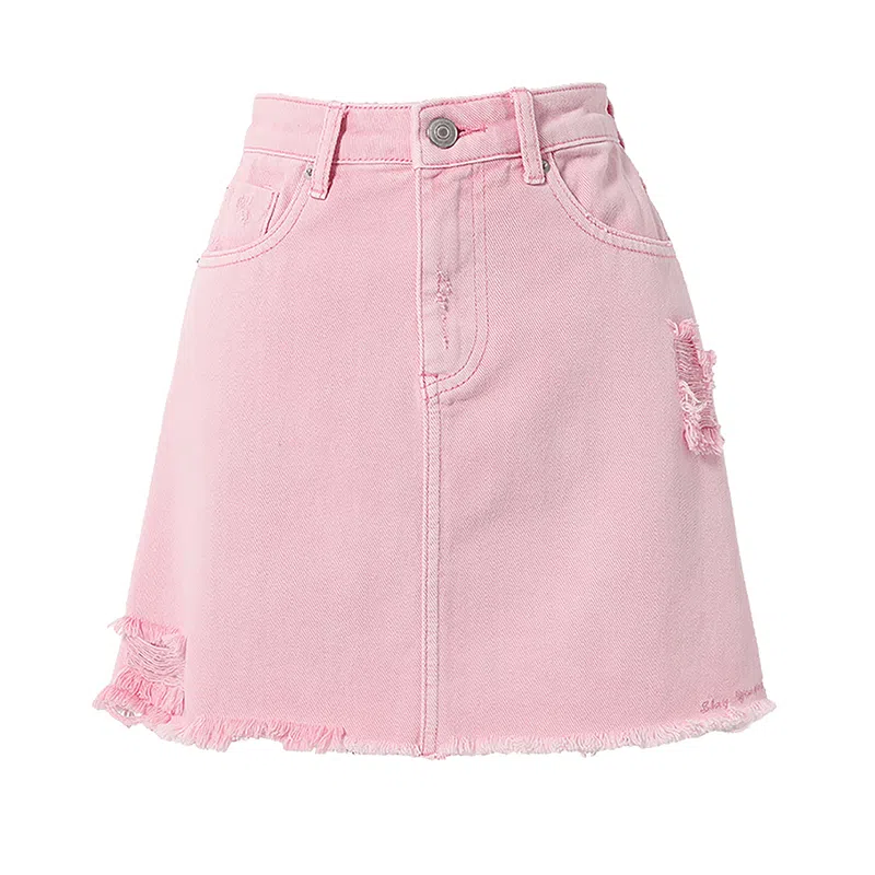SOON FLOWER Asymmetric High Waist Denim Skirt Pink