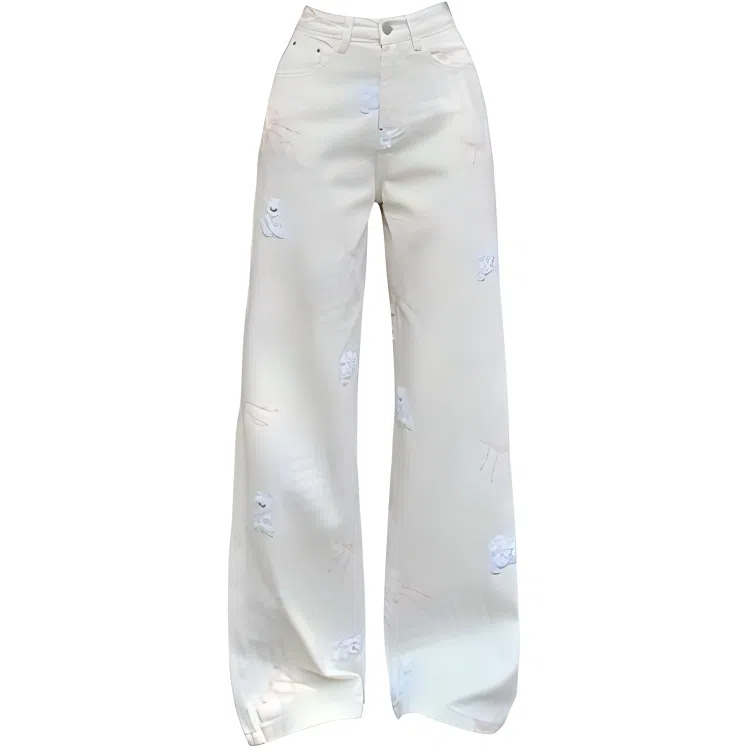 么宁 美式复古高腰宽松阔腿高级感百搭牛仔裤 女款 米杏色