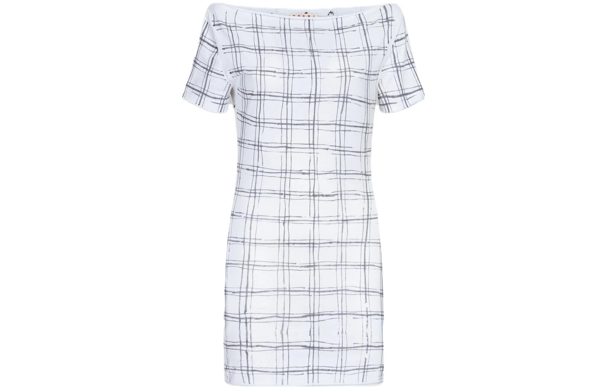 MARNI White Bio Cotton Top With Irregular Checked Print