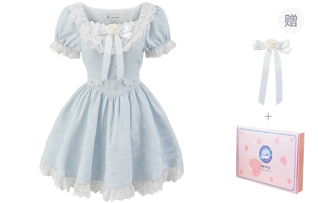 东鲸岁时记 蕾丝小个子气质女装高级感白色短袖连衣裙 女款 礼盒装