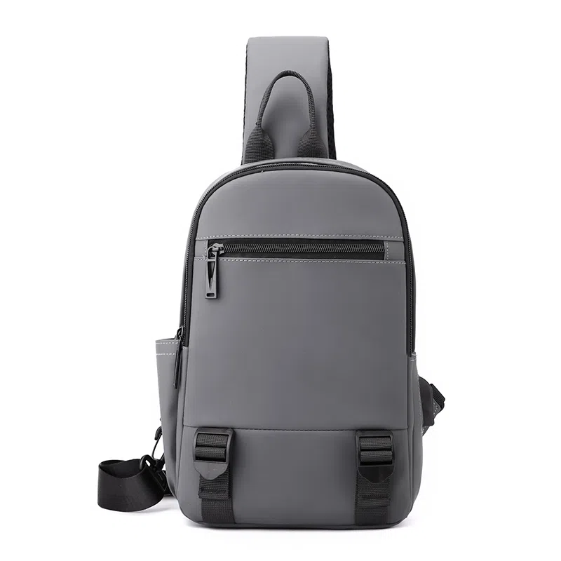 恒源祥 韩版时尚简约纯色户外运动防泼水 牛津布 斜挎包胸包 男款 灰色/黑色