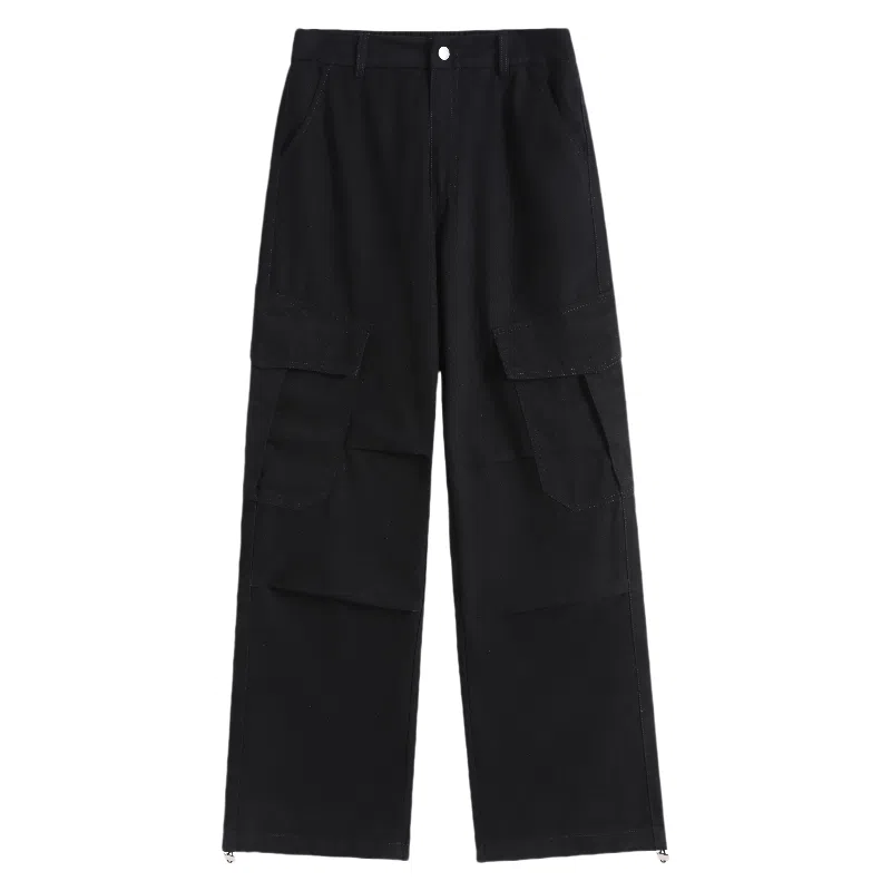 莫代尔 美式通勤纯色高腰宽松工装裤 女